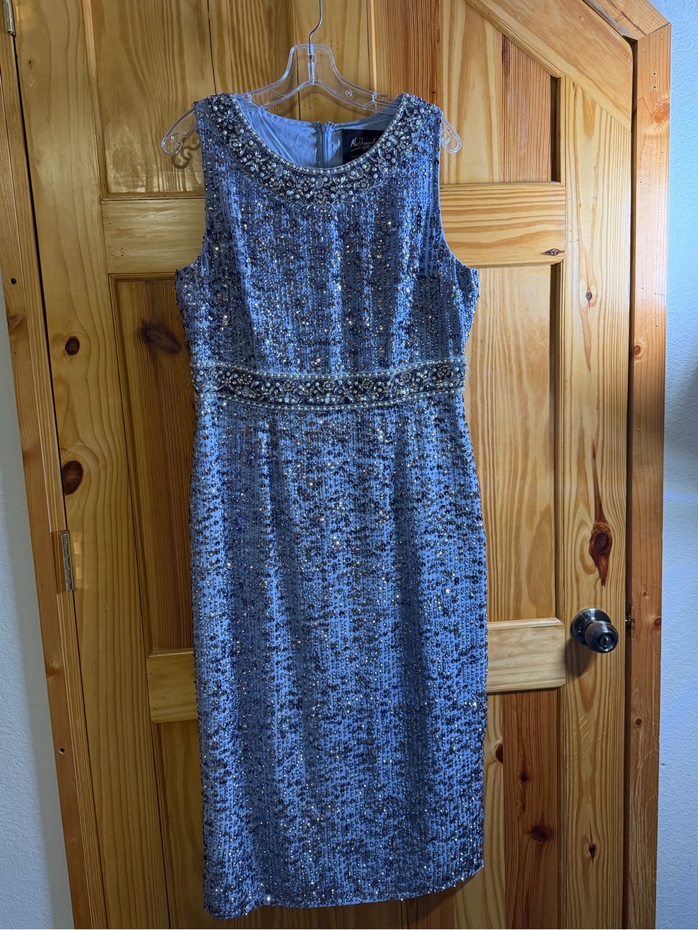 Mac Duggal Sequined dress in ice blue